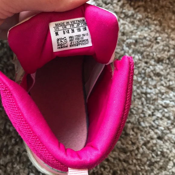 Adidas Pink White Toddler Velcro High Top Sneakers - Picture 6 of 6